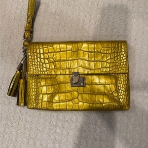 Yellow Crocodile Embossed Coach Bag